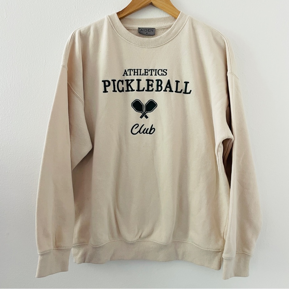 Aiden Embroidered Pickleball Club Sweatshirt - Cream with Green Embroidery